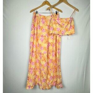 Lulu’s Hawaiian Floral Print Pink & Orange Pant & Crop Set